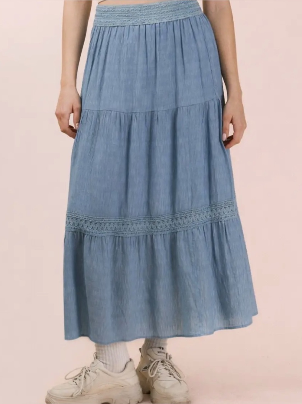 Light Blue Tiered Maxi Skirt - Women